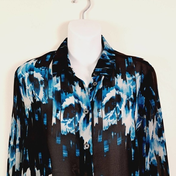 Derek Lam for Design Nation Watercolor Skyline Sheer Button Up Blouse - Picture 3 of 9